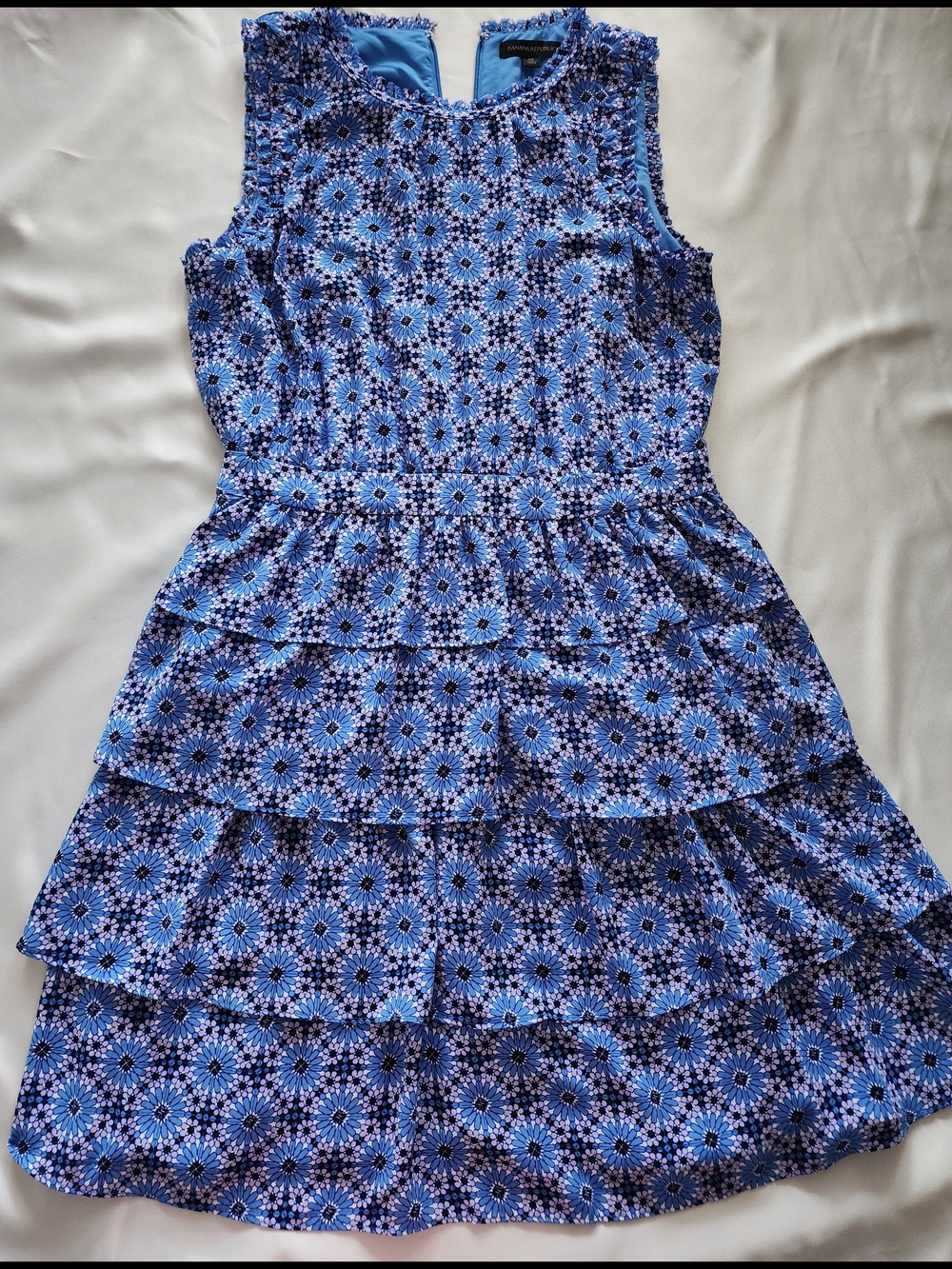 Banana Republic Blue Floral Tiered Ruffle Sleeveless Mini Dress